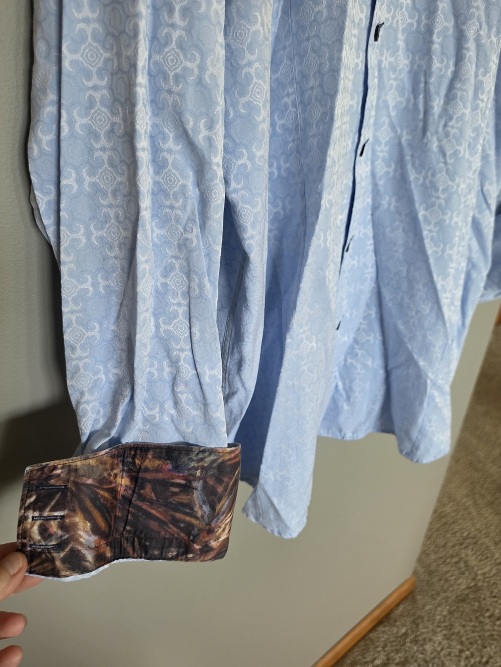Bogosse Pale Blue Button-Down Shirt with Brown Contrast Trim - Picture 4 of 7